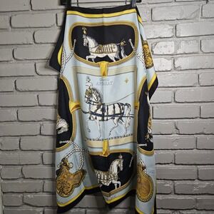 Hermes Grand Apparat Silk Scarf Jacques Eudel Blue Black Gold Equestrian 16.5in